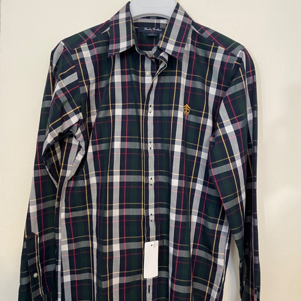 Brooks Brothers Plaid Non-Iron Shirt, with a 38" Cheat Boys size Large
